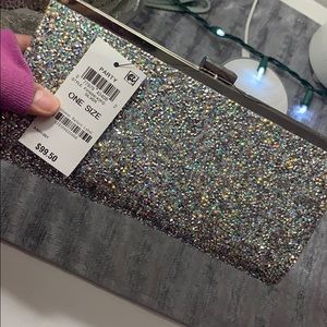 brand new glitter clutch with chain